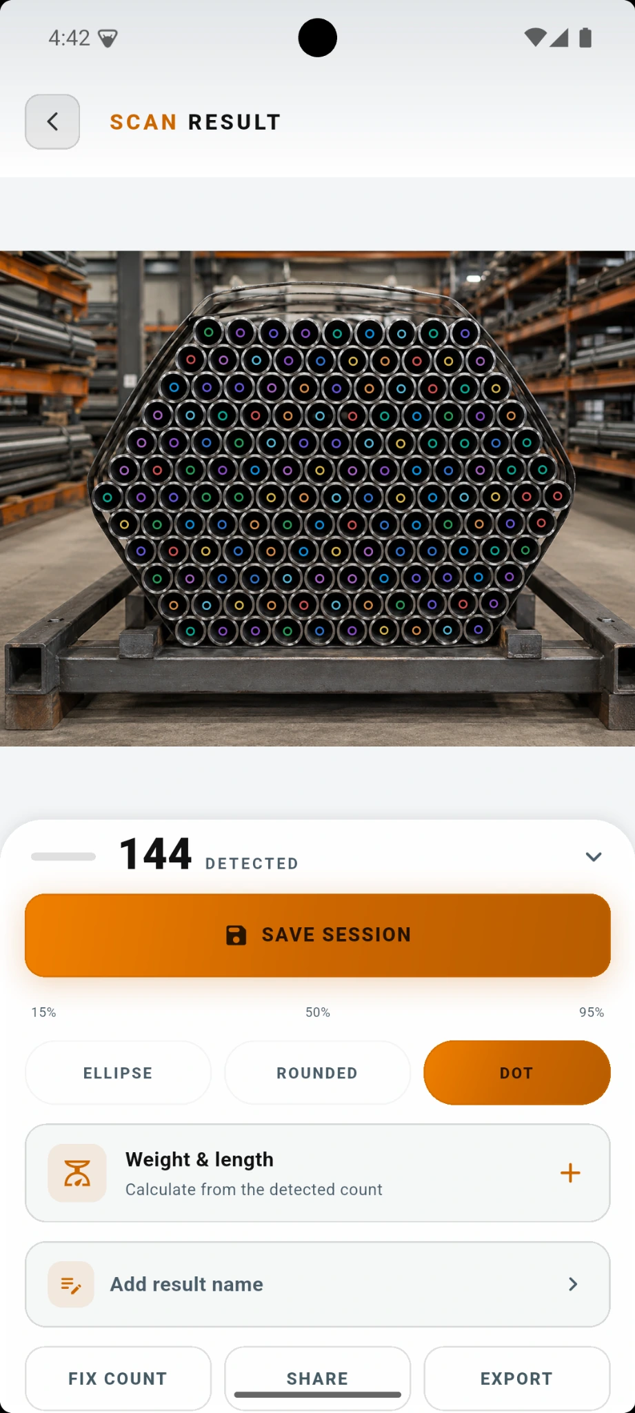 Pipe Counter result screen on a phone