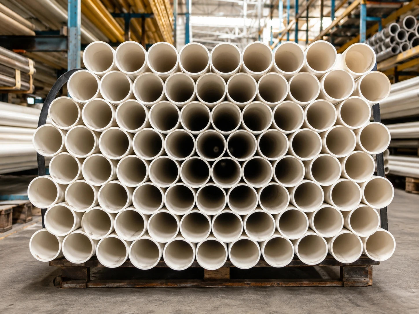 PVC pipe bundle in a warehouse